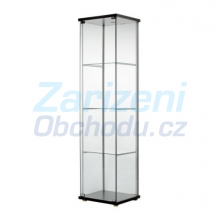 Prosklená vitrína 3 patrová. V165xH37xŠ43cm. Tvrzené sklo. Barva černá. Dodáno v demontovaném stavu 