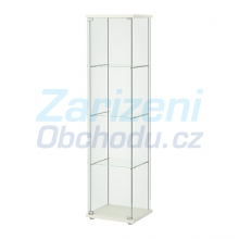 Prosklená vitrína 3 patrová. V165xH37xŠ43cm. Tvrzené sklo. Barva bílé dřevo.